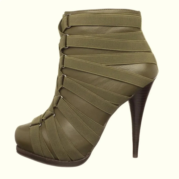 Steven By Steve Madden Shoes - STEVEN by STEVE MADDEN | Olive Green Stiletto Platform Booties Elastic | 7.5